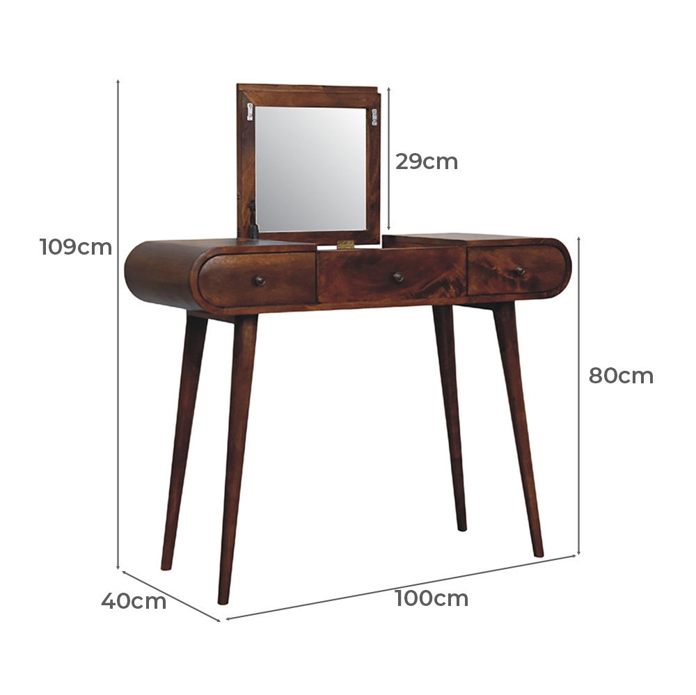 Natalia Mango Wood Dressing Table with Foldable Mirror