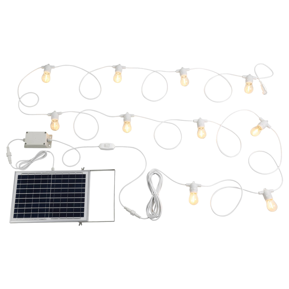 Warm White LED Maxwell Fixed Festoon Lights with Solar Kit