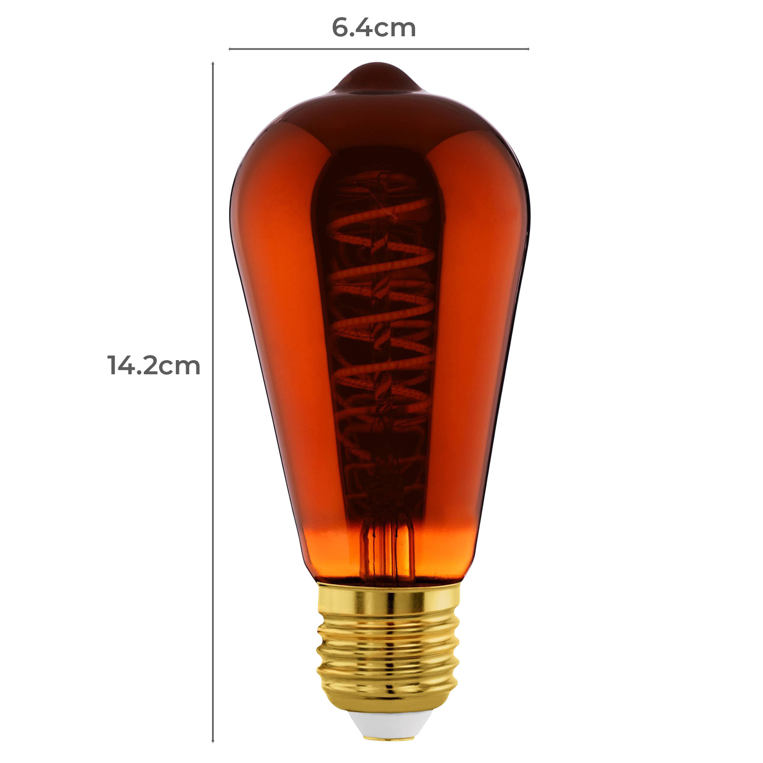 6.4cm Elvo E27 Tubular Warm White Amber LED Filament Bulb