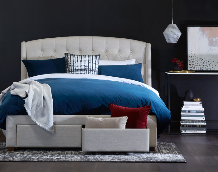 Temple & ster Beige Audrey Tufted Wingback Bed