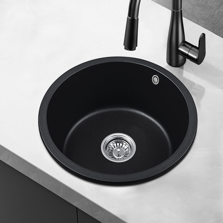 Expert Homewares Black Round Granite Quartz Stone Kitchen Sink | The ...
