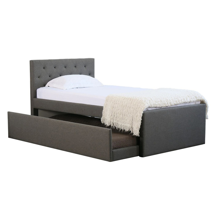 Rolla King Single Bed With Trundle, King Single White Bed Frame With Trundle 2 Mattresses