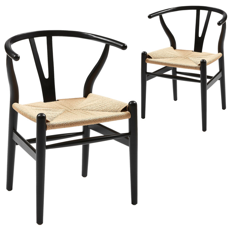 Milan Direct Black Natural Replica, Wishbone Open Back White Dining Chair