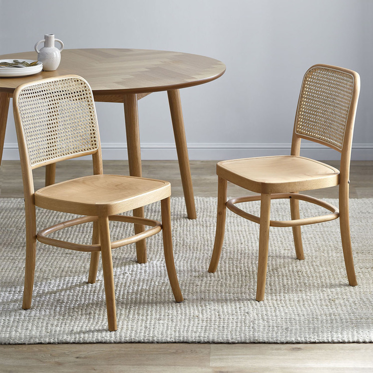 Milan Direct Hoffmann Replica Beech Wood & Rattan Dining Side Chairs ...