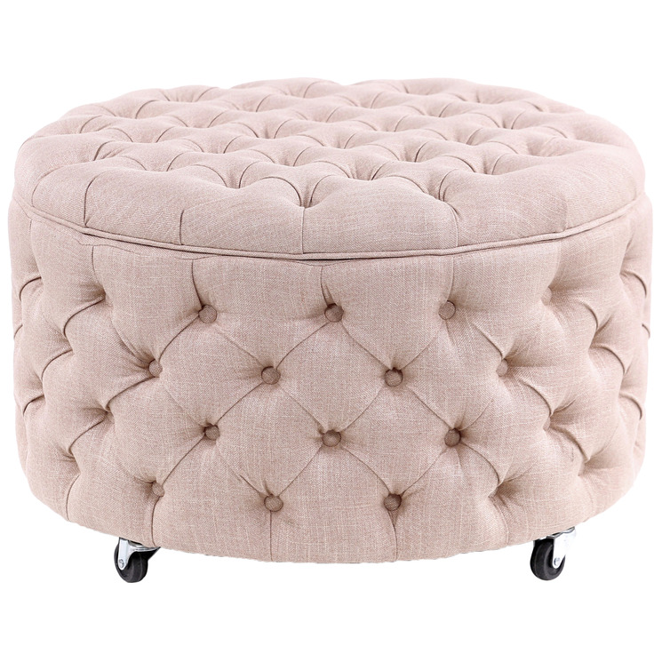 Hyde Park Home Large Dusty Pink Jessica, Round Storage Ottoman On Wheels