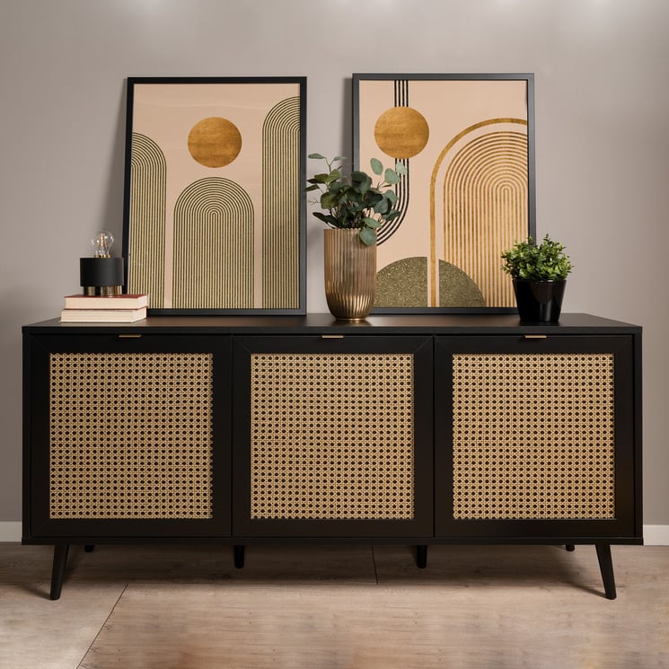 Buy Black 3 Door Fenella RattanEffect Sideboard & Pay Later humm