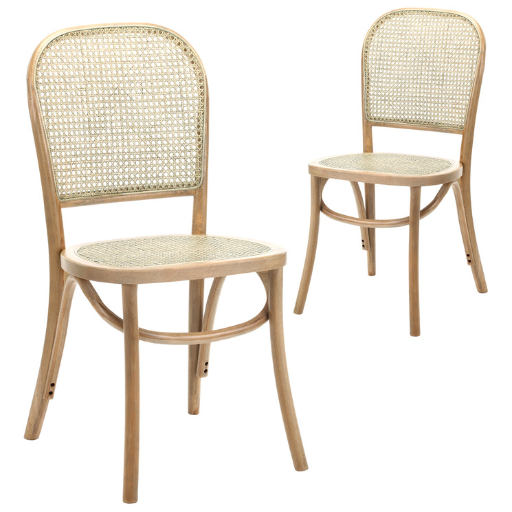 Luca Beech Rattan Dining Chairs, Wooden And Rattan Dining Chairs