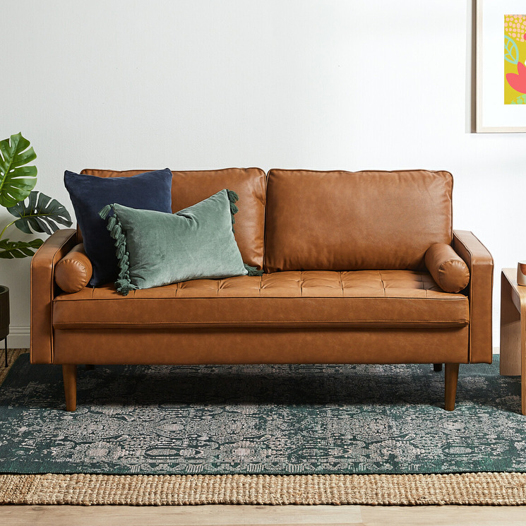 Webster Tan Stockholm Faux Leather Sofa, High Quality Faux Leather Sofa