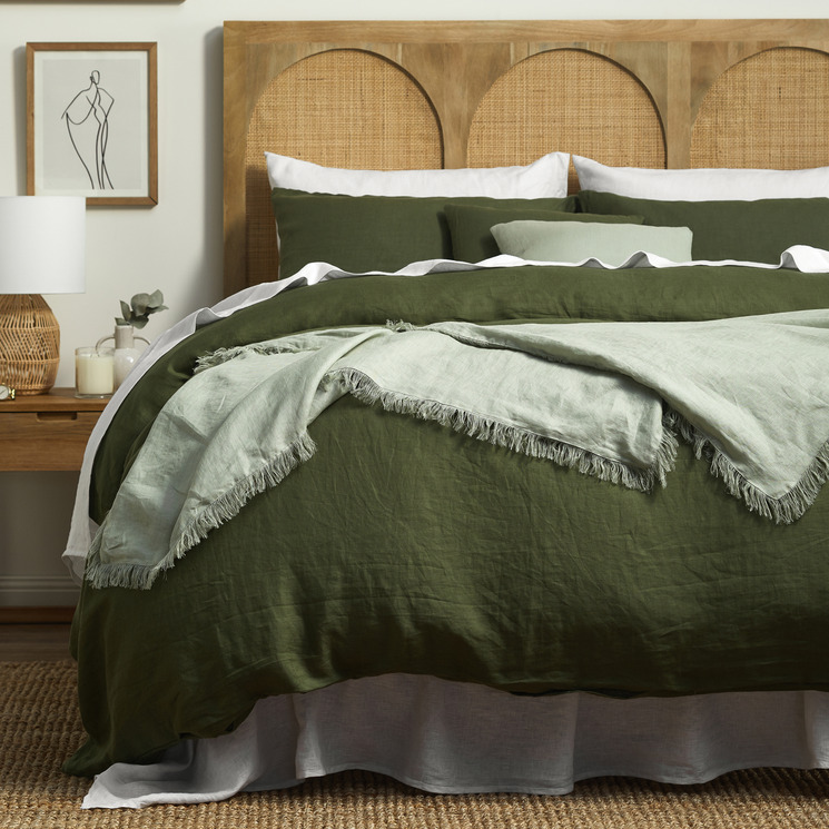 Temple & Webster Forest Green Pure French Flax Linen Quilt Cover Set