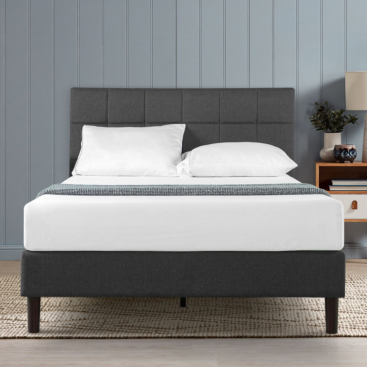 Studio Home Charcoal Square Stitched, Blackstone Classic Grey Upholstered Square Stitched King Platform Bed