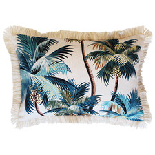 Natural Palm Trees Coastal Fringed Rectangular Cushion