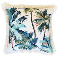 Natural Palm Trees Coastal Fringed Square Cushion