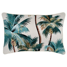 Cream Palm Trees Piped Rectangular Outdoor Cushion