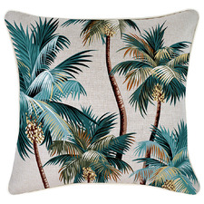 White Palm Trees Piped Square Outdoor Cushion