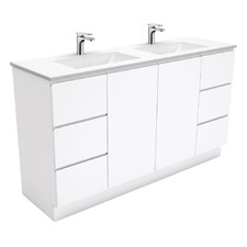 Vanessa Fingerpull 1500mm Gloss White Floor Standing Double Basin Vanity Unit