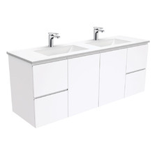 Vanessa Fingerpull 1500mm Gloss White Wall Hung Double Basin Vanity