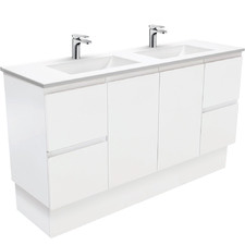 150cm Vanessa Fingerpull Satin White Floor Standing Double Basin Vanity Unit