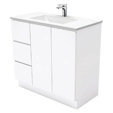 Vanessa Fingerpull 900mm White Gloss Floor Standing Vanity Unit