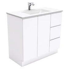 Vanessa 900mm White Gloss Fingerpull Floor Standing Vanity Unit