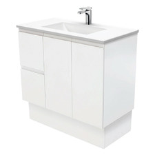 Vanessa 900mm Fingerpull Satin White Floor Standing Vanity Unit