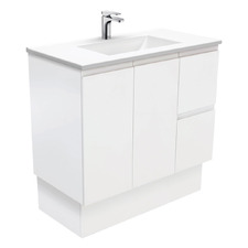 Vanessa Fingerpull 900mm Satin White Floor Standing Vanity
