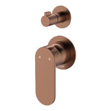 Empire Slim Brushed Copper Round Shower/Bath Wall Mixer Diverter