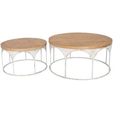 2 Piece Stacey Round Fir Wood Coffee Table Set