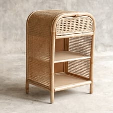 Cameron Pine Wood & Rattan Bedside Table