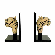 Cheetah Hand-Carved Bookends (Set of 2)