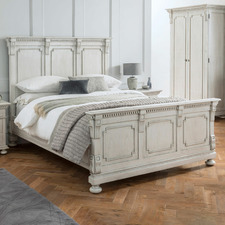 Antique White Augusta Mindi Wood Bed Frame