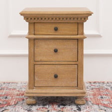 Caine Indonesian Oak Wood 3 Drawer Bedside Table