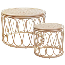 2 Piece Loop Round Rattan Coffee Table Set