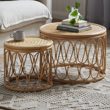 2 Piece Loop Round Rattan Coffee Table Set