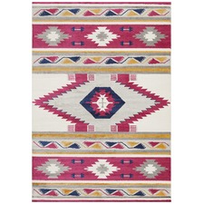 Crimson Pink Pastel Boho Geometric Rug