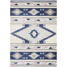 Navy & Ivory Pastel Boho Geometric Rug