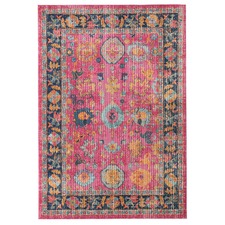 Pink Vintage Look Power Loomed Cotton Blend Rug
