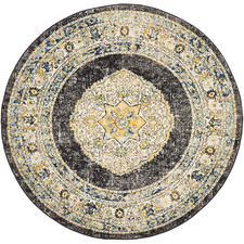 Yellow & Charcoal Transitional Distressed Round Rug