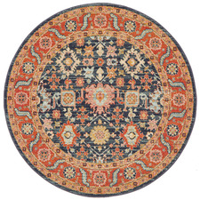 Navy & Rust Power-Loomed Transitional Round Rug