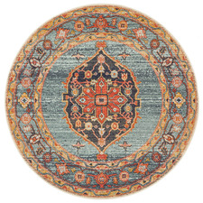 Rust & Blue Power-Loomed Transitional Round Rug