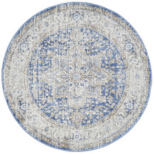 Ocean Blue Vintage Look Round Rug