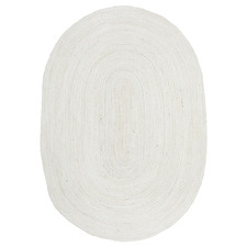 Off-White Hand-Braided Jute Oval Rug