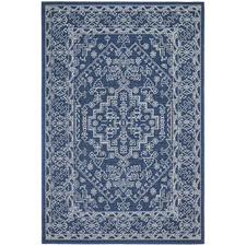 Navy & White Traditional Power-Loomed Indoor/Outdoor Rug