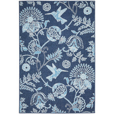 Navy Hummingbird Floral Outdoor Rug