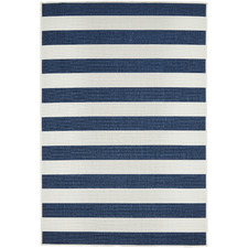 Navy & White Striped Power-Loomed Indoor/Outdoor Rug