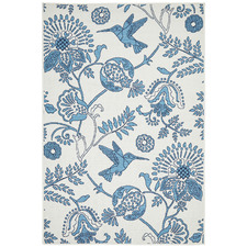 White & Blue Hummingbird Floral Indoor/Outdoor Rug