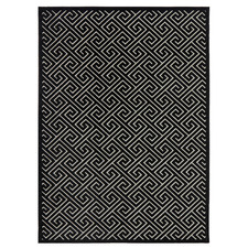 Black Geometric Power-Loomed Textured Rug