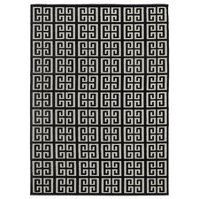 Black Art Deco Power-Loomed Textured Rug