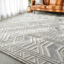 Natural White & Grey Textured Alva Wool Rug