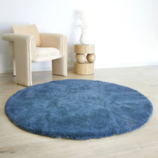 Blue Cleo Ultra Plush Machine Washable Round Rug