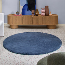Blue Cleo Ultra Plush Machine Washable Round Rug